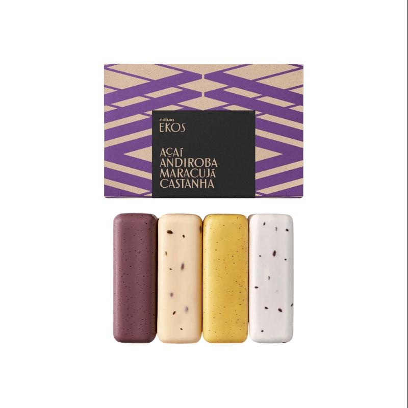 CAJA DE JABONES EXFOLIANTES MORADO MIXTOS 4 UND EKOS